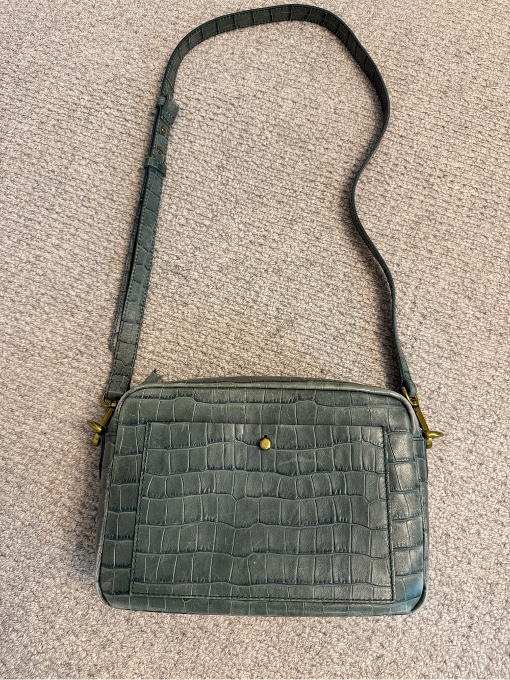 Madewell Croc-Embossed Hunter Green Crossbody Bag